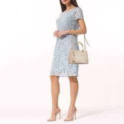 Pre Owned Prada Beige Saffiano Lux Leather Small Galleria Double Zip Tote