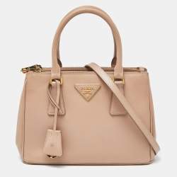 Pre Owned Prada Beige Saffiano Lux Leather Small Galleria Double Zip Tote