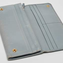 Prada Light Blue Leather Logo Flap Continental Wallet