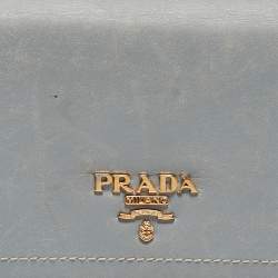 Prada Light Blue Leather Logo Flap Continental Wallet