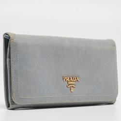 Prada Light Blue Leather Logo Flap Continental Wallet