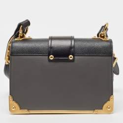 Prada Black/Grey Saffiano Leather Cahier Flap Shoulder Bag