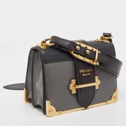Prada Black/Grey Saffiano Leather Cahier Flap Shoulder Bag