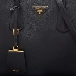 Pre Owned Prada Black Saffiano Cuir Leather Large Double Handle Tote