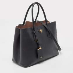 Pre Owned Prada Black Saffiano Cuir Leather Large Double Handle Tote