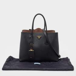 Pre Owned Prada Black Saffiano Cuir Leather Large Double Handle Tote