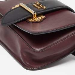 Pre Owned Prada Burgundy/Black Leather Cahier Convertible Belt Bag