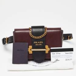 Pre Owned Prada Burgundy/Black Leather Cahier Convertible Belt Bag