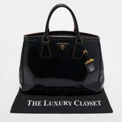 Pre Owned Prada Black Patent Leather Large Double Zip Tote