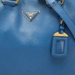 Pre Owned Prada Blue Vitello Daino Leather Tote