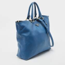 Pre Owned Prada Blue Vitello Daino Leather Tote