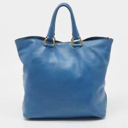 Pre Owned Prada Blue Vitello Daino Leather Tote