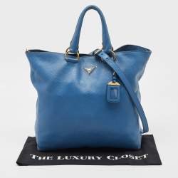 Pre Owned Prada Blue Vitello Daino Leather Tote