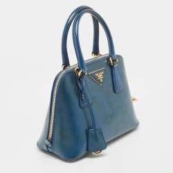 Pre Owned Prada Blue Saffiano Patent Leather Small Promenade Satchel