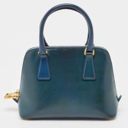 Pre Owned Prada Blue Saffiano Patent Leather Small Promenade Satchel