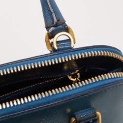 Pre Owned Prada Blue Saffiano Patent Leather Small Promenade Satchel