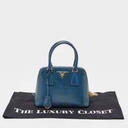 Pre Owned Prada Blue Saffiano Patent Leather Small Promenade Satchel