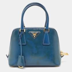 Pre Owned Prada Blue Saffiano Patent Leather Small Promenade Satchel
