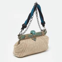 Prada Multicolor Python and Fabric Lino Twist Frame Bag