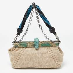 Prada Multicolor Python and Fabric Lino Twist Frame Bag