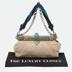 Prada Multicolor Python and Fabric Lino Twist Frame Bag