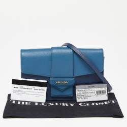 Prada Two Tone Blue Saffiano Leather Flap Crossbody Bag