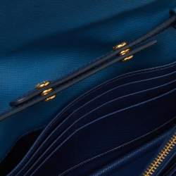 Prada Two Tone Blue Saffiano Leather Flap Crossbody Bag