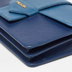 Prada Two Tone Blue Saffiano Leather Flap Crossbody Bag