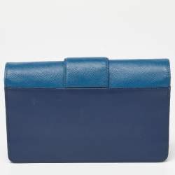 Prada Two Tone Blue Saffiano Leather Flap Crossbody Bag