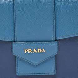 Prada Two Tone Blue Saffiano Leather Flap Crossbody Bag