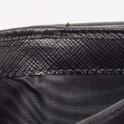 Pre Owned Prada Black Saffiano Metal Leather Logo Compact Wallet