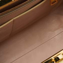 Pre Owned Prada Light Yellow Saffiano Lux Patent Leather Studded Pyramid Frame Satchel