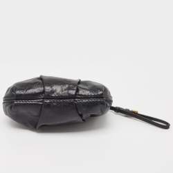 Pre Owned Prada Black Pleated Leather Wristlet Clutch