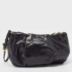 Pre Owned Prada Black Pleated Leather Wristlet Clutch