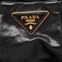 Pre Owned Prada Black Pleated Leather Wristlet Clutch