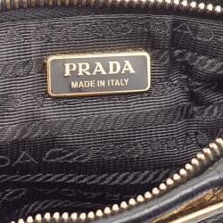 Pre Owned Prada Black Pleated Leather Wristlet Clutch