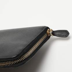 Prada Black Saffiano Leather Zip Around Wallet