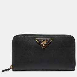 Prada Black Saffiano Leather Zip Around Wallet