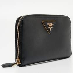 Prada Black Saffiano Leather Zip Around Wallet