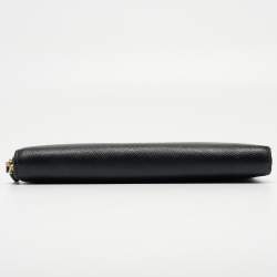 Prada Black Saffiano Leather Zip Around Wallet