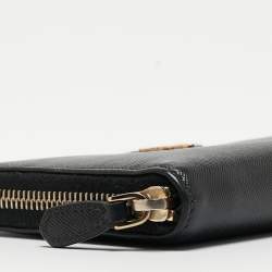 Prada Black Saffiano Leather Zip Around Wallet