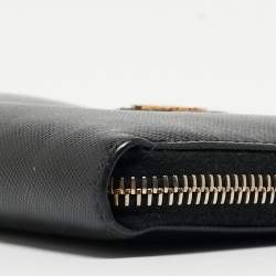 Prada Black Saffiano Leather Zip Around Wallet