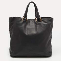 Prada Black Vitello Daino Leather Shopper Tote