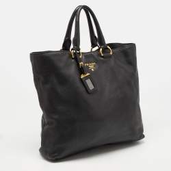 Prada Black Vitello Daino Leather Shopper Tote