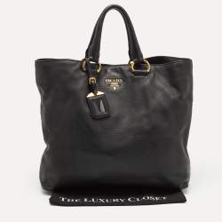 Prada Black Vitello Daino Leather Shopper Tote