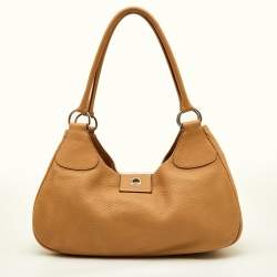 Pre Owned Prada Beige Vitello Daino Leather Buckle Flap Hobo