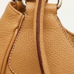 Pre Owned Prada Beige Vitello Daino Leather Buckle Flap Hobo