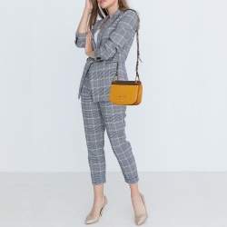 Pre Owned Prada Mustard Yellow/Choco Brown Leather Pionniere Saddle Bag