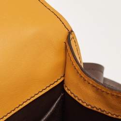 Pre Owned Prada Mustard Yellow/Choco Brown Leather Pionniere Saddle Bag
