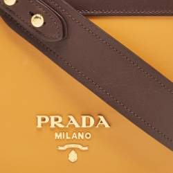 Pre Owned Prada Mustard Yellow/Choco Brown Leather Pionniere Saddle Bag